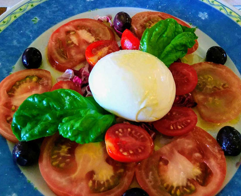 Enjoy a colorful Caprese salad